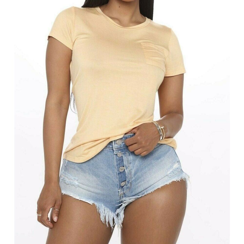 Peach Orange Slinky Stretch T-Shirt Short Sleeve Summer Basic Tunic Rayon M